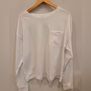 Evereve White Pima Cotton Long Sleeve Pocket Tee XL | Brand New